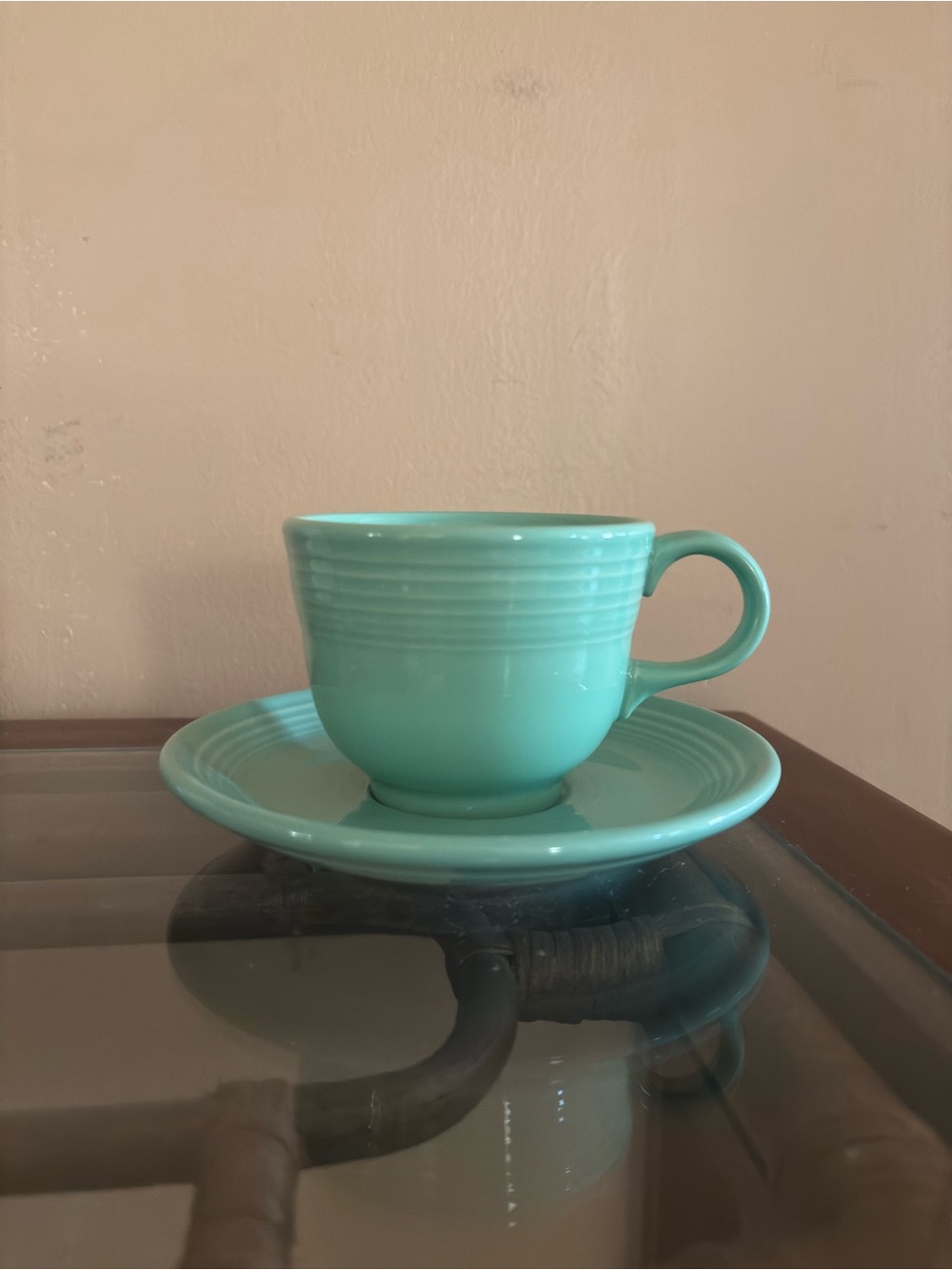 Vintage Fiestaware Turquoise Teacup and Saucer